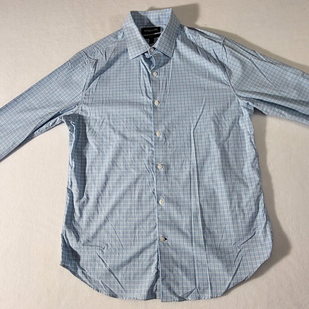 Bonobos Men’s Standard Fit Button Front Long Sleeve  Blue Plaid Shirt Size Med